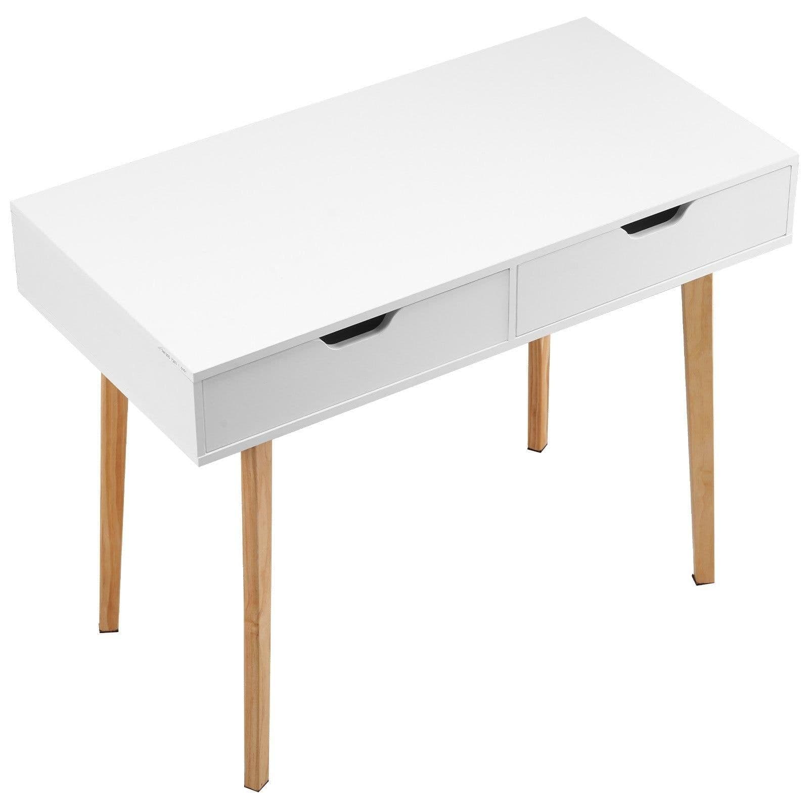 image-VEVOR Small Desk with Drawers, Kids Desk for Bedroom, Wooden Simple Study Table for Drawing, Reading, Writing, Rectangle MDF Furniture Study Storage Table for Home, Office, White + Wood