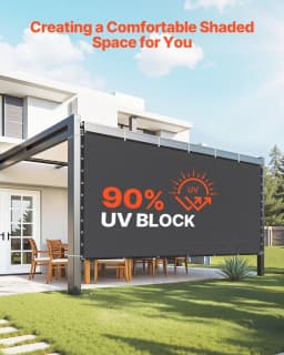 image-VEVOR 90% Sun Shade Cloth, 10 x 12 ft Pergola Shade Cover with Stainless Steel Grommets, Sun Shades Canopy Privacy Screen with 140 GSM HDPE Material, for Outdoor, Patio, Garden, and Backyard (Black)