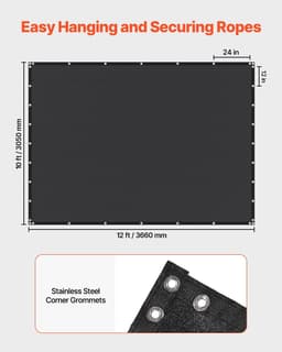 image-VEVOR 90% Sun Shade Cloth, 10 x 12 ft Pergola Shade Cover with Stainless Steel Grommets, Sun Shades Canopy Privacy Screen with 140 GSM HDPE Material, for Outdoor, Patio, Garden, and Backyard (Black)