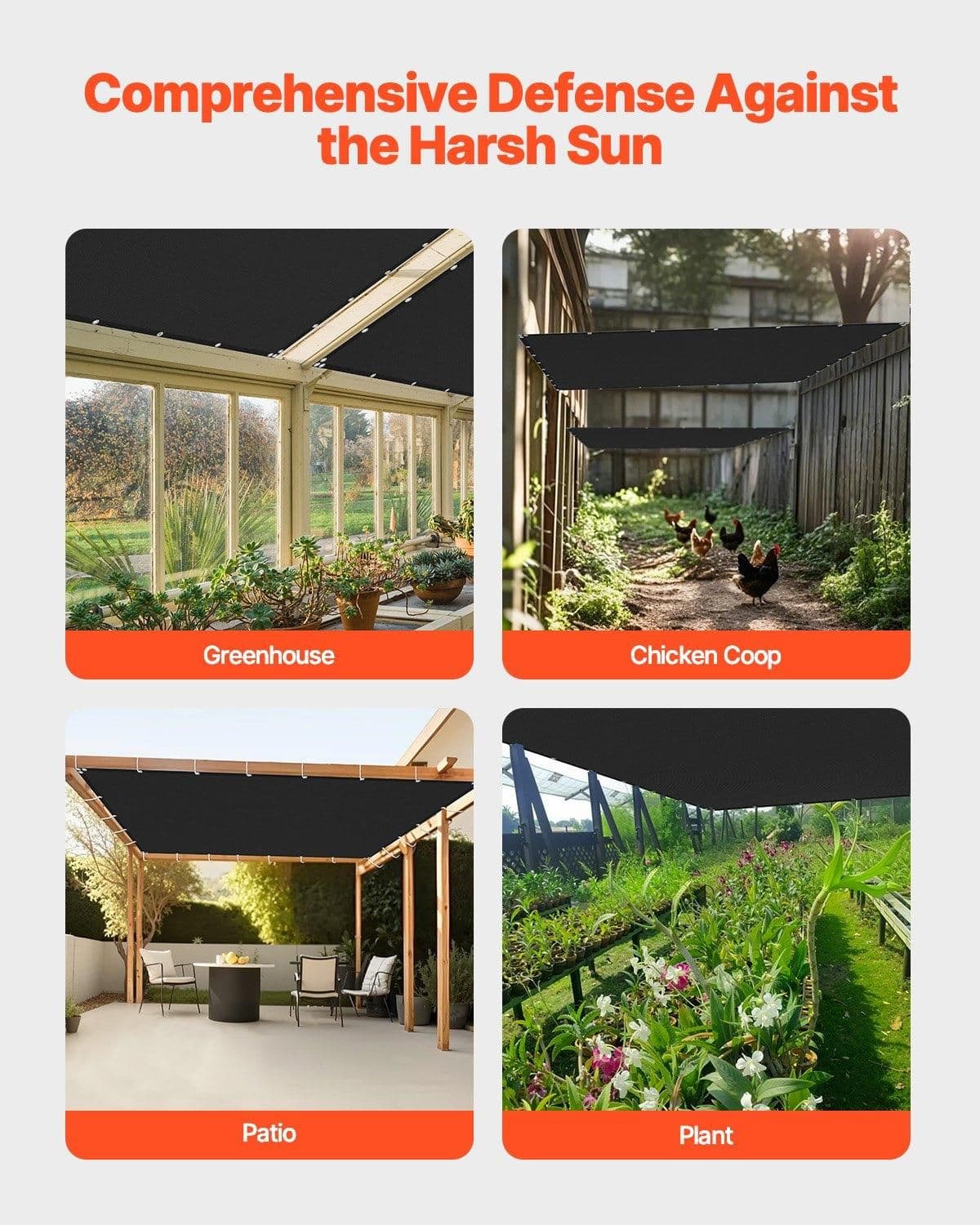 image-VEVOR 90% Sun Shade Cloth, 10 x 12 ft Pergola Shade Cover with Stainless Steel Grommets, Sun Shades Canopy Privacy Screen with 140 GSM HDPE Material, for Outdoor, Patio, Garden, and Backyard (Black)