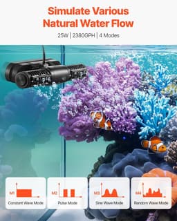 image-VEVOR Aquarium Wave Maker, 25W, 2380 GPH Adjustable Cross Flow Pump with Controller, Magnetic DC 24V Aquarium Powerhead, Strong Magnetic Base, 360° Rotating Wavemaker, for Saltwater Marine Freshwater