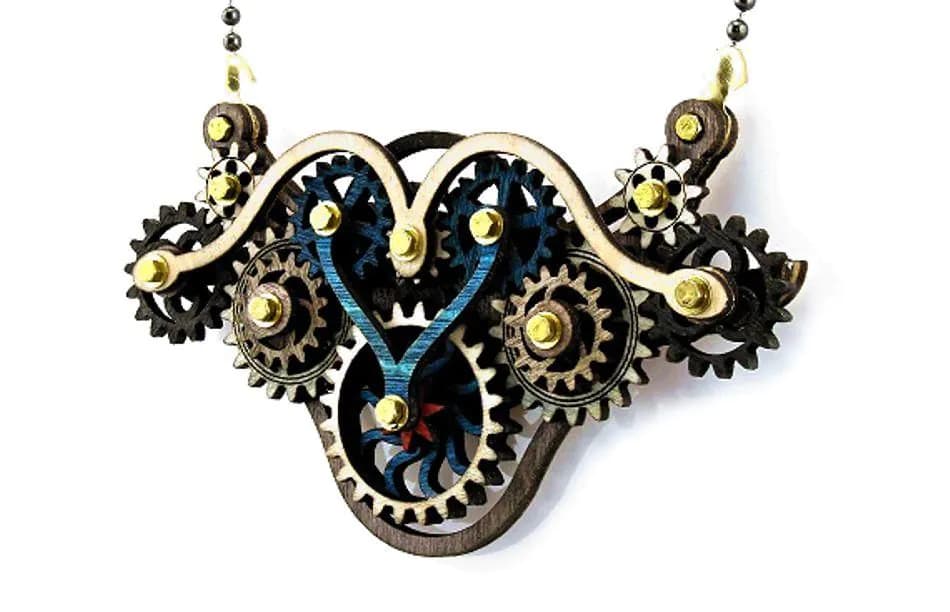 image-Kinetic Winged Gear Necklace 6004A