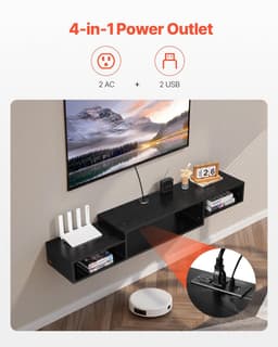 image-VEVOR Floating TV Stand, 59" Wall Mount Entertainment Center with Power Outlet & Cable Hole, Modern Floating TV Shelf with Storage Cabinet for DVD Player, Cable Box, Game Console, TV Accessory, Black