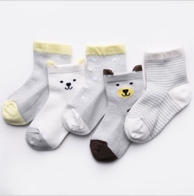 image-Children's Socks Pack of 5 Colors Breathable Summer Cotton Socks for Boys and Girls