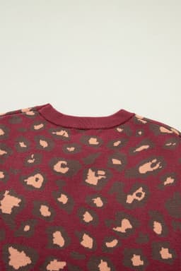 image-Red Leopard Print Cap Sleeve Knitted Top