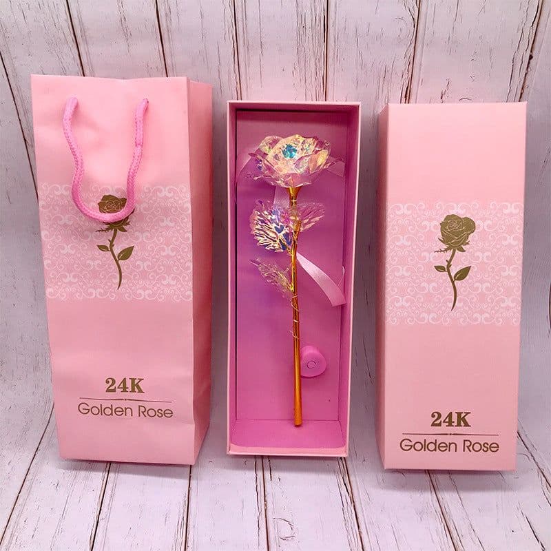 image-24K Luminous Color Gold Rose Flower Set