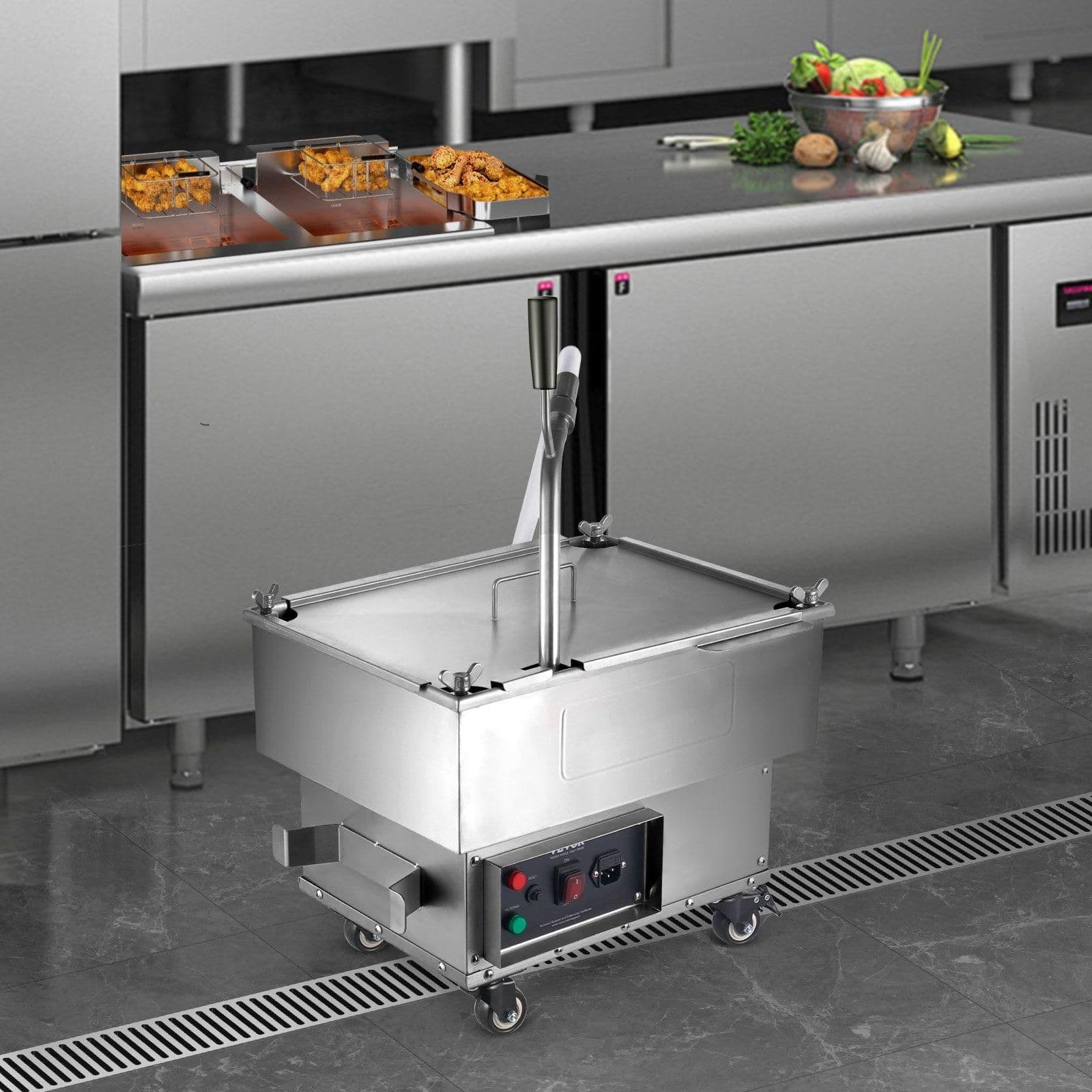 image-VEVOR Portable Oil Filtering Unit, 18L Capacity, 10 L/min Filtering Speed, Equipped with Swivel Casters and Oil Hose, Ideal for Fast Food Venues