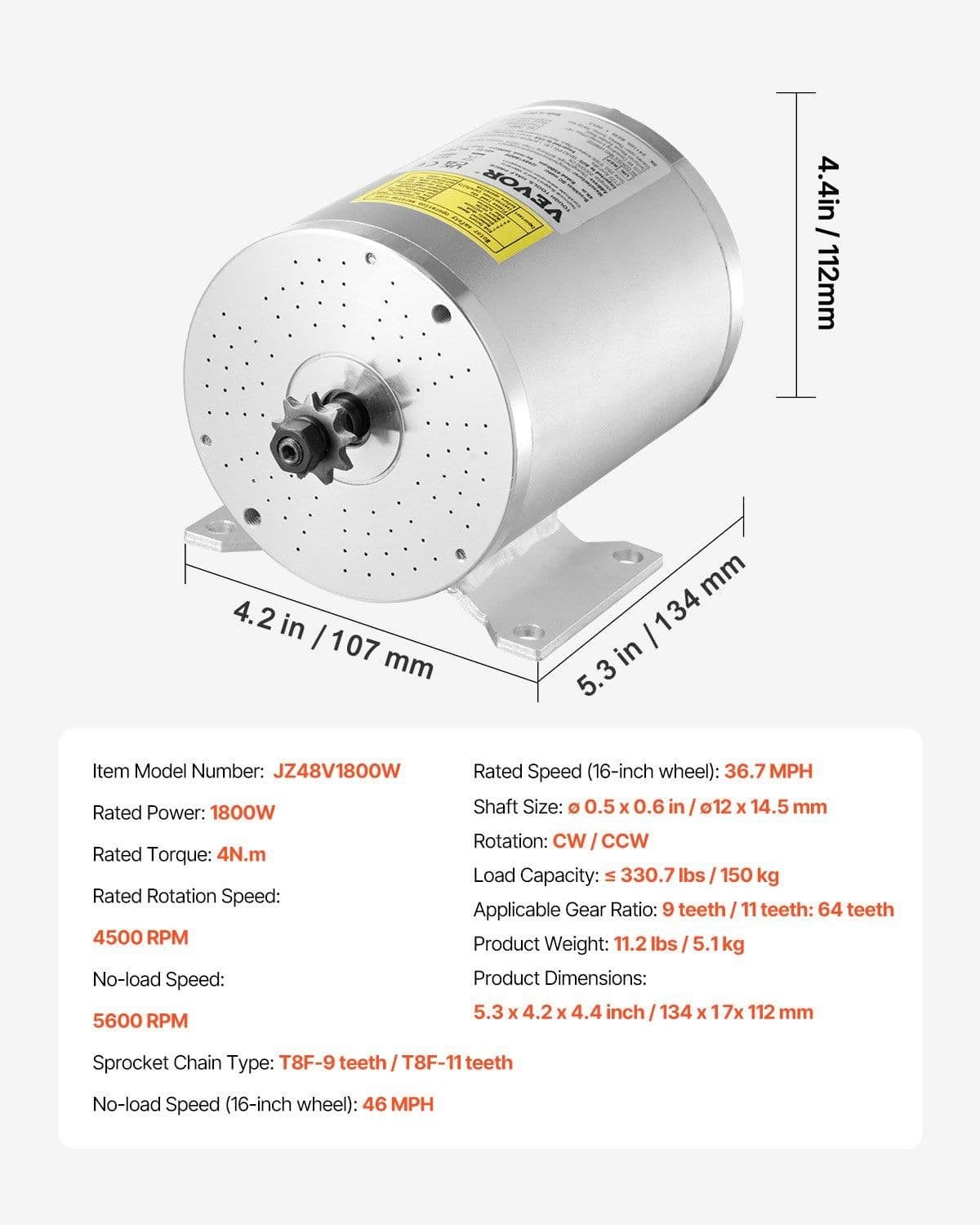 image-VEVOR 1800W Electric Brushless DC Motor Kit - 48V 4500rpm Motor with Upgraded Speed Controller and Throttle Grip Kit for Go Karts E-Bike Motorcycle Scooter DIY