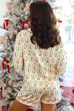 image-Beige Nutcracker Print Silky 2pc Pajama Set