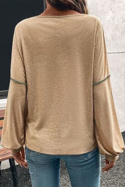 image-Sail Blue Colorblock V Neck Long Sleeve Top