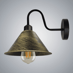 image-Brushed Brass Vintage Wall Light Fixture Black Wall Sconce E27 Base Socket Screw Wall Mounted Neck Cone Shape Shade