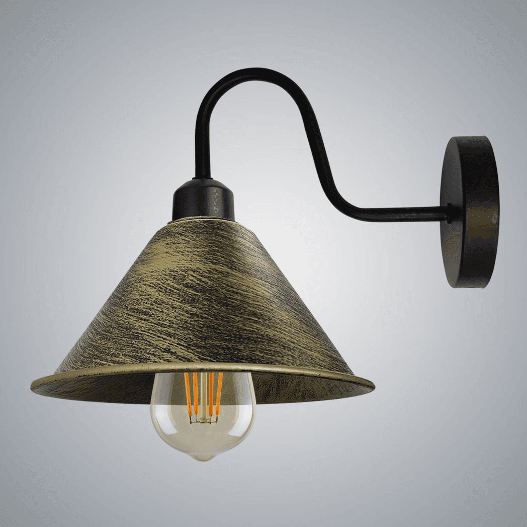 image-Brushed Brass Vintage Wall Light Fixture Black Wall Sconce E27 Base Socket Screw Wall Mounted Neck Cone Shape Shade