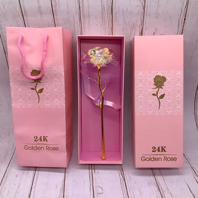 image-24K Luminous Color Gold Rose Flower Set