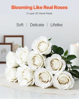 image-VEVOR Artificial Flowers, 120 pcs Real Looking White Foam Fake Roses Bulk, White Faux Bridal Shower with Stems for DIY Wedding Bouquets, Home Centerpieces Arrangements, Party Tables Decorations