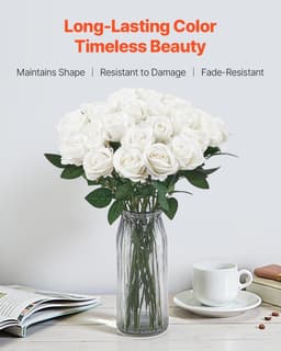 image-VEVOR Artificial Flowers, 120 pcs Real Looking White Foam Fake Roses Bulk, White Faux Bridal Shower with Stems for DIY Wedding Bouquets, Home Centerpieces Arrangements, Party Tables Decorations