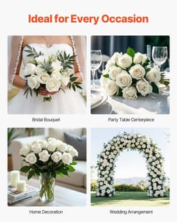 image-VEVOR Artificial Flowers, 120 pcs Real Looking White Foam Fake Roses Bulk, White Faux Bridal Shower with Stems for DIY Wedding Bouquets, Home Centerpieces Arrangements, Party Tables Decorations