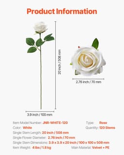 image-VEVOR Artificial Flowers, 120 pcs Real Looking White Foam Fake Roses Bulk, White Faux Bridal Shower with Stems for DIY Wedding Bouquets, Home Centerpieces Arrangements, Party Tables Decorations