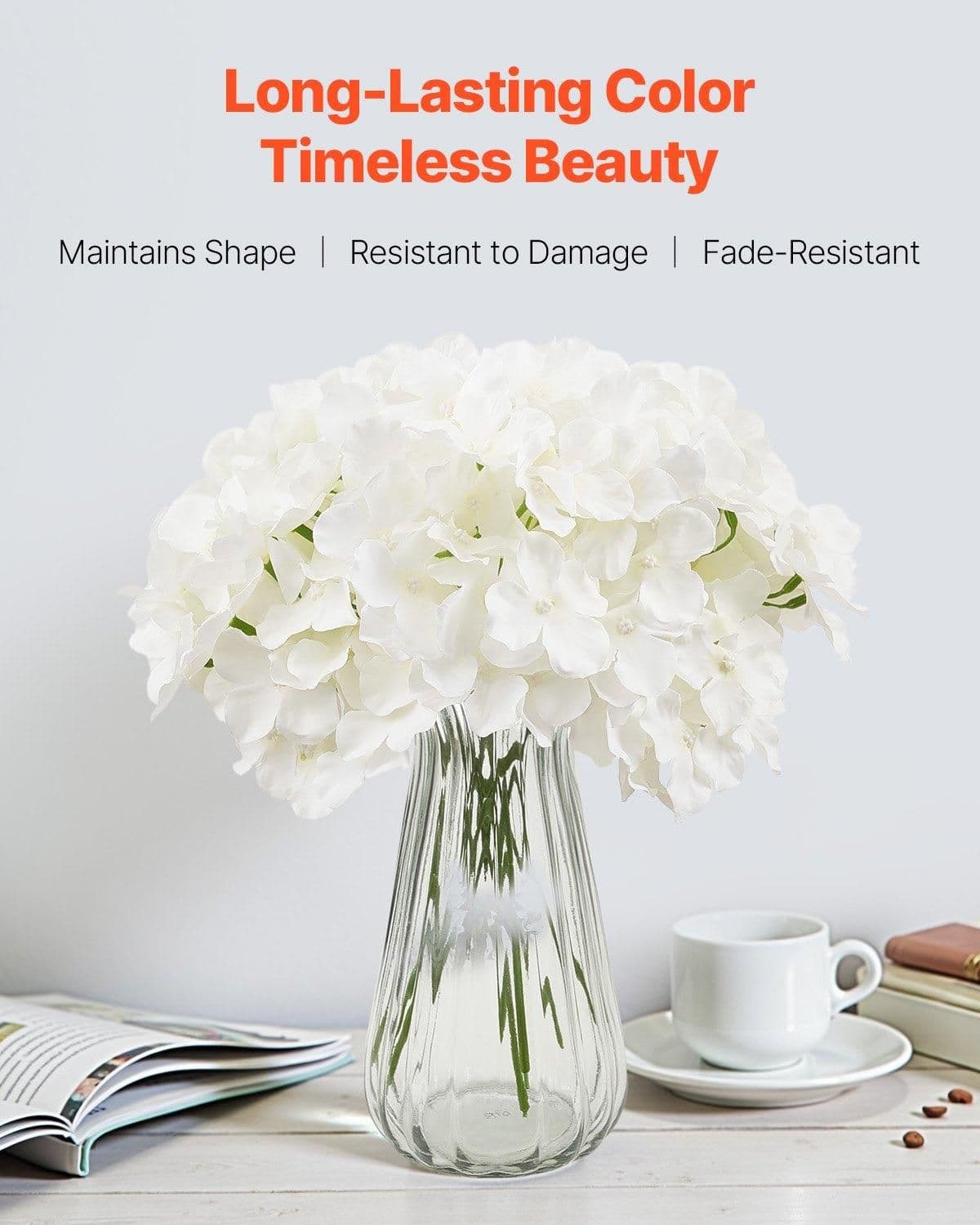 image-VEVOR Artificial Flowers, 205 pcs Real Looking White Silk Fake Hydrangea Bulk, White Faux Bridal Shower with Stems for DIY Wedding Bouquets, Home Centerpieces Arrangements, Party Tables Decorations