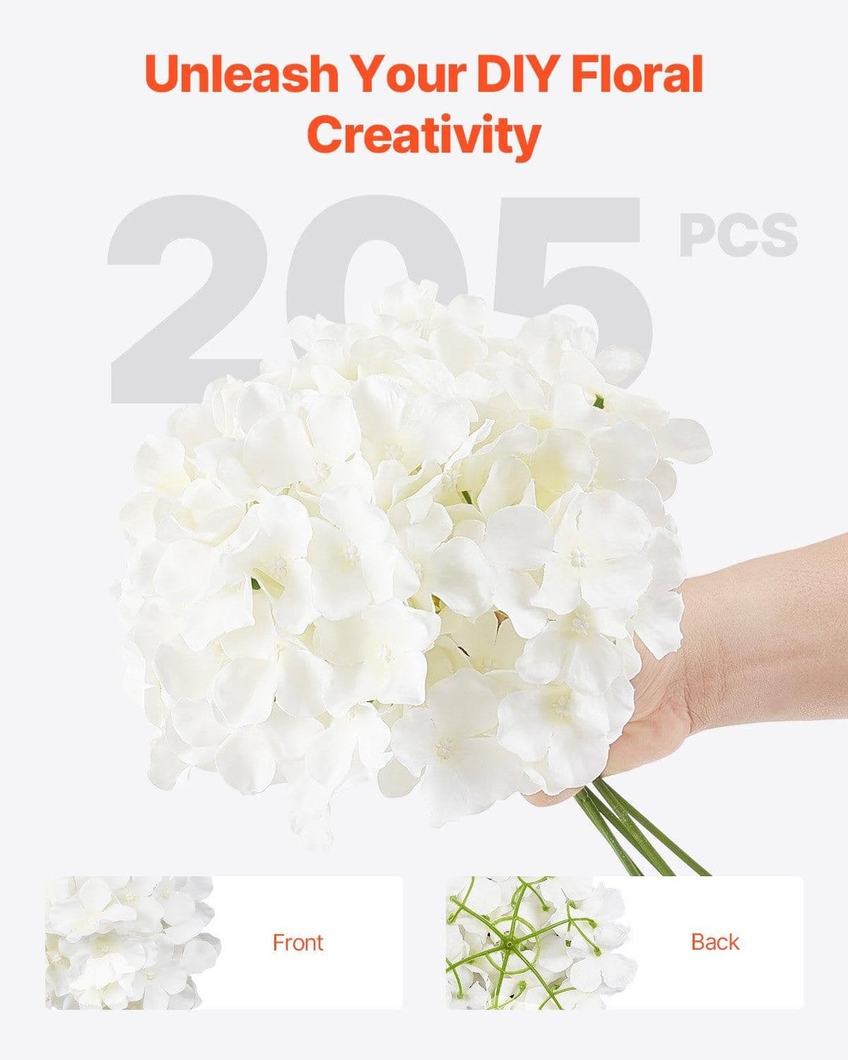 image-VEVOR Artificial Flowers, 205 pcs Real Looking White Silk Fake Hydrangea Bulk, White Faux Bridal Shower with Stems for DIY Wedding Bouquets, Home Centerpieces Arrangements, Party Tables Decorations