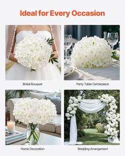 image-VEVOR Artificial Flowers, 205 pcs Real Looking White Silk Fake Hydrangea Bulk, White Faux Bridal Shower with Stems for DIY Wedding Bouquets, Home Centerpieces Arrangements, Party Tables Decorations
