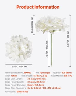 image-VEVOR Artificial Flowers, 205 pcs Real Looking White Silk Fake Hydrangea Bulk, White Faux Bridal Shower with Stems for DIY Wedding Bouquets, Home Centerpieces Arrangements, Party Tables Decorations