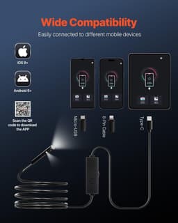 image-VEVOR Endoscope Camera with Light, Dual Lens Borescope for Android & IOS, 1920P HD Inspection Camera with 8 + 1 LED Lights, 2X Zoom, 10FT Snake Cable, IP67 Waterproof Snake Camera for Auto, Plumbing