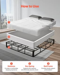 image-VEVOR Box Spring, Queen Size Bed Frame with Washable Fabric Cloth, Heavy Duty Metal Frame for Queen Bed, 9 in Mattress Foundation, 3500 lbs Max Weight Capacity, Easy Assembly, 79.1L x 59.6W x 9.1H in
