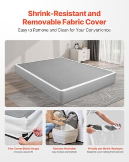 image-VEVOR Box Spring, Queen Size Bed Frame with Washable Fabric Cloth, Heavy Duty Metal Frame for Queen Bed, 9 in Mattress Foundation, 3500 lbs Max Weight Capacity, Easy Assembly, 79.1L x 59.6W x 9.1H in