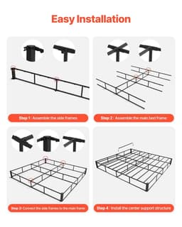 image-VEVOR Box Spring, Queen Size Bed Frame with Washable Fabric Cloth, Heavy Duty Metal Frame for Queen Bed, 9 in Mattress Foundation, 3500 lbs Max Weight Capacity, Easy Assembly, 79.1L x 59.6W x 9.1H in