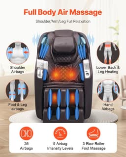 image-VEVOR Massage Chair, 4D Full Body Zero Gravity Recliner with SL Track, Yoga Stretch, AI Voice Control, Heat, Foot Roller, Retractable Pedal, 36 Airbags, LCD, Armrest Controls, Rolling Base
