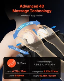 image-VEVOR Massage Chair, 4D Full Body Zero Gravity Recliner with SL Track, Yoga Stretch, AI Voice Control, Heat, Foot Roller, Retractable Pedal, 36 Airbags, LCD, Armrest Controls, Rolling Base