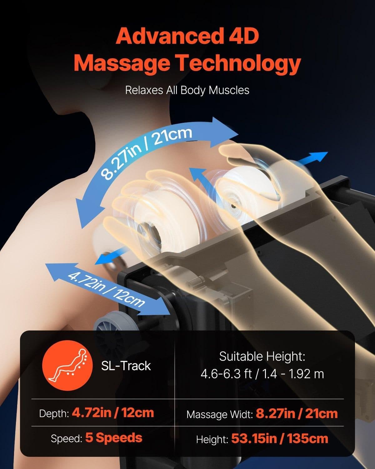 image-VEVOR Massage Chair, 4D Full Body Zero Gravity Recliner with SL Track, Yoga Stretch, AI Voice Control, Heat, Foot Roller, Retractable Pedal, 36 Airbags, LCD, Armrest Controls, Rolling Base