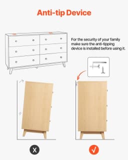 image-VEVOR 6 Drawer Dresser, Wooden Chest of Drawers with Sliding with Anti-tip Device, Modern Minimalist Dresser Chest, Closet Storage Organizer for Living Room, Hallway, Bedroom, Entryway, Light Wood