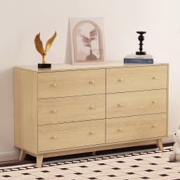 image-VEVOR 6 Drawer Dresser, Wooden Chest of Drawers with Sliding with Anti-tip Device, Modern Minimalist Dresser Chest, Closet Storage Organizer for Living Room, Hallway, Bedroom, Entryway, Light Wood