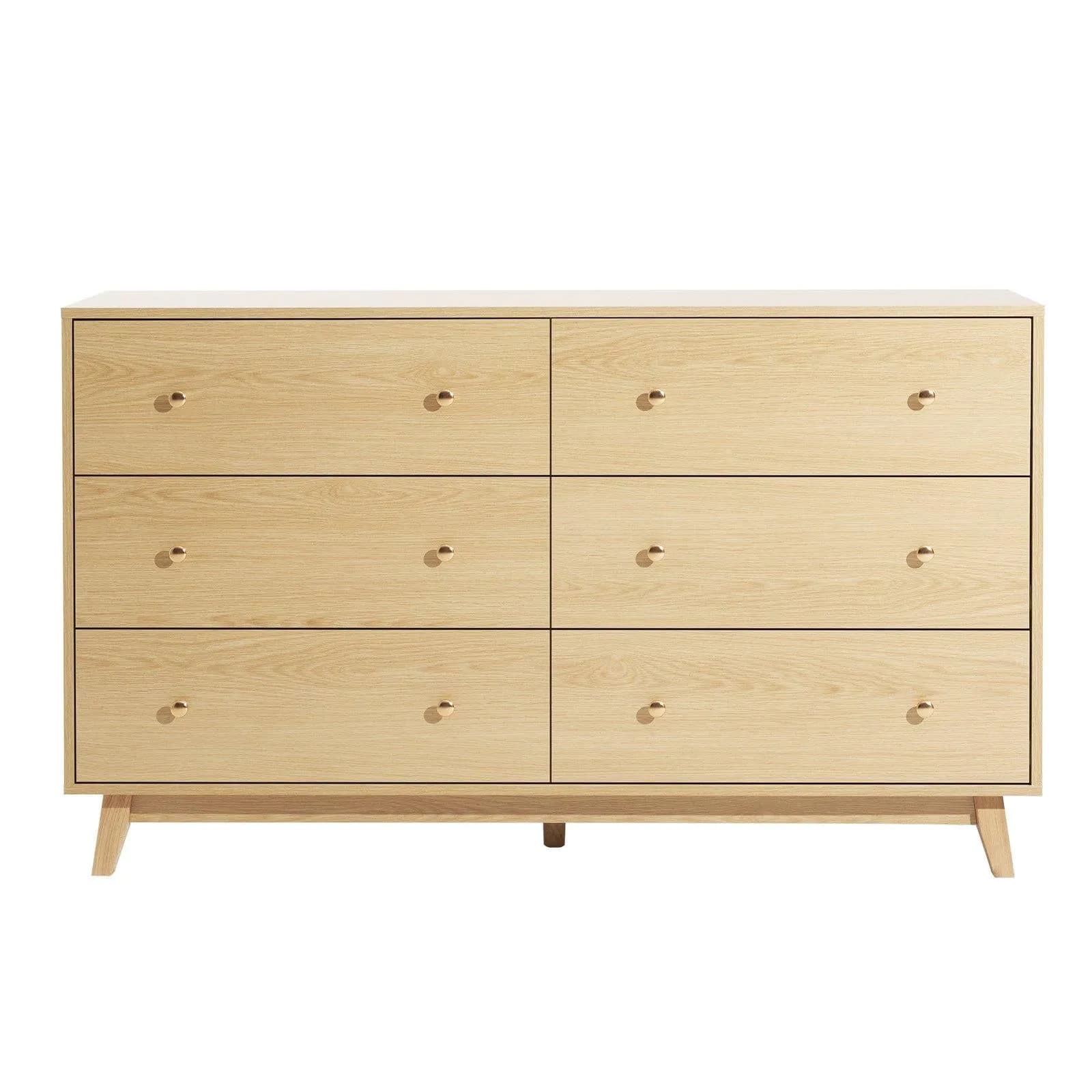image-VEVOR 6 Drawer Dresser, Wooden Chest of Drawers with Sliding with Anti-tip Device, Modern Minimalist Dresser Chest, Closet Storage Organizer for Living Room, Hallway, Bedroom, Entryway, Light Wood