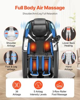 image-VEVOR Dual-Core 4D+3D Full Body Massage Chair, with Extended SL Track, Deep Yoga Stretch, Electric Extendable Footrest, TFT, AI Voice Control, Heat, Airbags, Armrest Controls, Wheels
