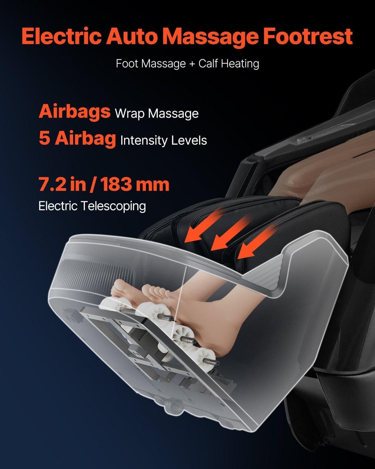 image-VEVOR Dual-Core 4D+3D Full Body Massage Chair, with Extended SL Track, Deep Yoga Stretch, Electric Extendable Footrest, TFT, AI Voice Control, Heat, Airbags, Armrest Controls, Wheels