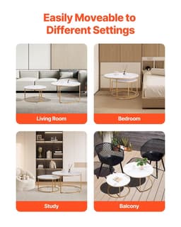 image-VEVOR Nesting Coffee Table Set of 2, 31.5 in Round Coffee Table, Nesting Tables for Small Place, Vintage End Side Tables Night Stand with Metal Frame, for Living Room, Bedroom, Office (White & Gold)