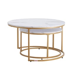 image-VEVOR Nesting Coffee Table Set of 2, 31.5 in Round Coffee Table, Nesting Tables for Small Place, Vintage End Side Tables Night Stand with Metal Frame, for Living Room, Bedroom, Office (White & Gold)