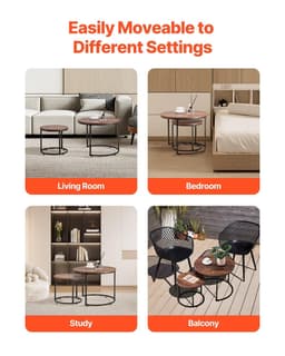 image-VEVOR Nesting Coffee Table Set of 2, 23.6 in Round Coffee Table, Nesting Tables for Small Place, End Side Tables Night Stand with Metal Frame, for Living Room, Bedroom, Office (Vintage Brown & Black)