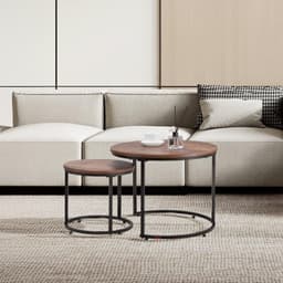 image-VEVOR Nesting Coffee Table Set of 2, 23.6 in Round Coffee Table, Nesting Tables for Small Place, End Side Tables Night Stand with Metal Frame, for Living Room, Bedroom, Office (Vintage Brown & Black)