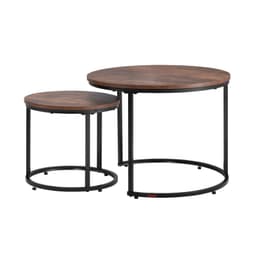 image-VEVOR Nesting Coffee Table Set of 2, 23.6 in Round Coffee Table, Nesting Tables for Small Place, End Side Tables Night Stand with Metal Frame, for Living Room, Bedroom, Office (Vintage Brown & Black)