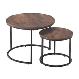 image-VEVOR Nesting Coffee Table Set of 2, 23.6 in Round Coffee Table, Nesting Tables for Small Place, End Side Tables Night Stand with Metal Frame, for Living Room, Bedroom, Office (Vintage Brown & Black)