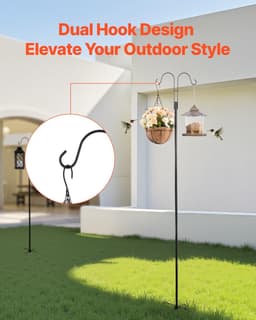image-VEVOR Double Shepherds Hooks for Outdoor, 8 Pack 108 Inch Heavy Duty Bird Feeder Pole, 3/4 Inch Thick Garden Hooks for Hanging Hummingbird Feeder, Plant Baskets, Solar Light Lanterns,Wind Chimes