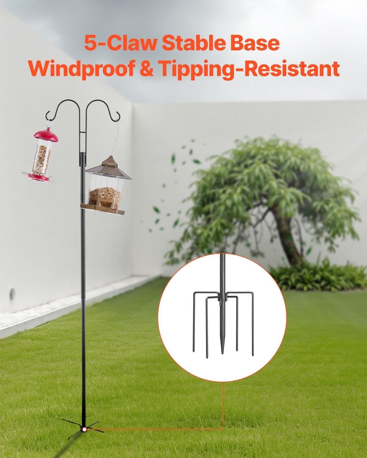 image-VEVOR Double Shepherds Hooks for Outdoor, 8 Pack 108 Inch Heavy Duty Bird Feeder Pole, 3/4 Inch Thick Garden Hooks for Hanging Hummingbird Feeder, Plant Baskets, Solar Light Lanterns,Wind Chimes