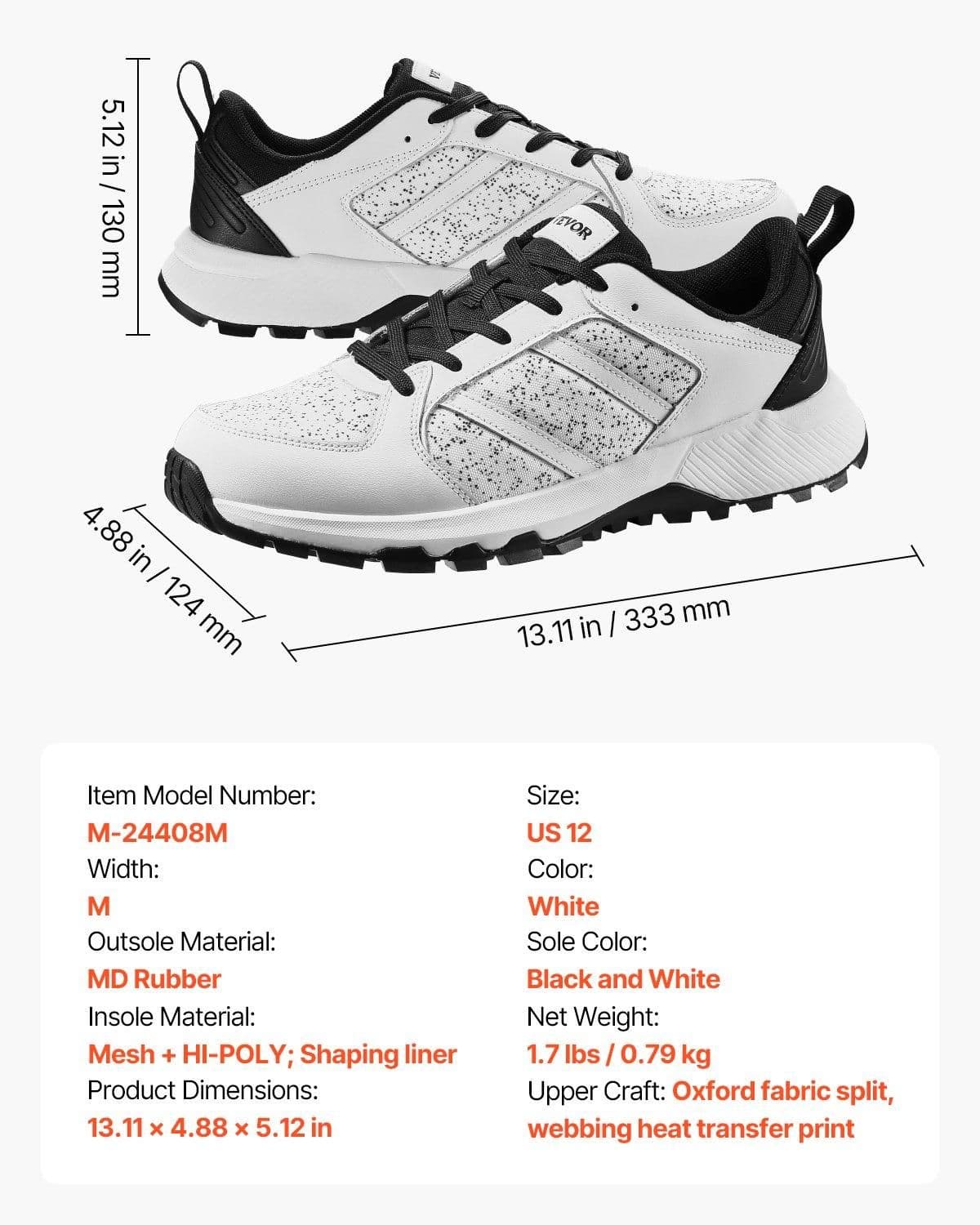 image-VEVOR Cross Training Shoes, M Width Sneakers US Size 12, Wide Toe Box Shoes with Arch Support & Adjustable Lace-up, Training Shoes for Running, Gymnastics, Dog Walking, and Weightlifting (White)