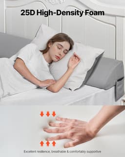 image-VEVOR Bed Wedge Pillow for Headboard, King Size, 76"x8"x6" Bed Gap Filler, Fill 0-5" Gap Between Headboard and Mattress, 25D Foam Mattress Wedge Headboard Pillow with Side Pocket, for Backrest, Gray
