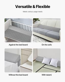 image-VEVOR Bed Wedge Pillow for Headboard, King Size, 76"x8"x6" Bed Gap Filler, Fill 0-5" Gap Between Headboard and Mattress, 25D Foam Mattress Wedge Headboard Pillow with Side Pocket, for Backrest, Gray