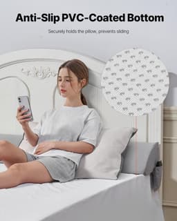 image-VEVOR Bed Wedge Pillow for Headboard, King Size, 76"x8"x6" Bed Gap Filler, Fill 0-5" Gap Between Headboard and Mattress, 25D Foam Mattress Wedge Headboard Pillow with Side Pocket, for Backrest, Gray