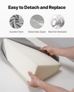 image-VEVOR Bed Wedge Pillow for Headboard, King Size, 76"x8"x6" Bed Gap Filler, Fill 0-5" Gap Between Headboard and Mattress, 25D Foam Mattress Wedge Headboard Pillow with Side Pocket, for Backrest, Gray